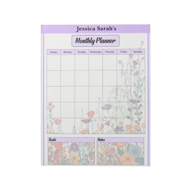 Blühender Lila Garten - Monatlicher Planer Notizblock (Rotiert)