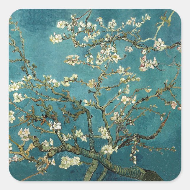 Blühender Mandelbaum - Van Gogh Quadratischer Aufkleber (Vorderseite)
