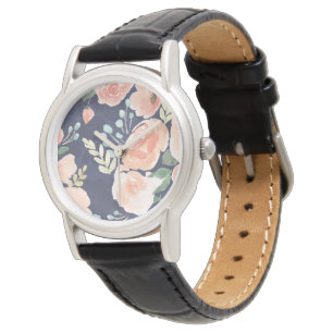 Blühender Pfirsich der Freuden- u. blaue Rosen u Armbanduhr