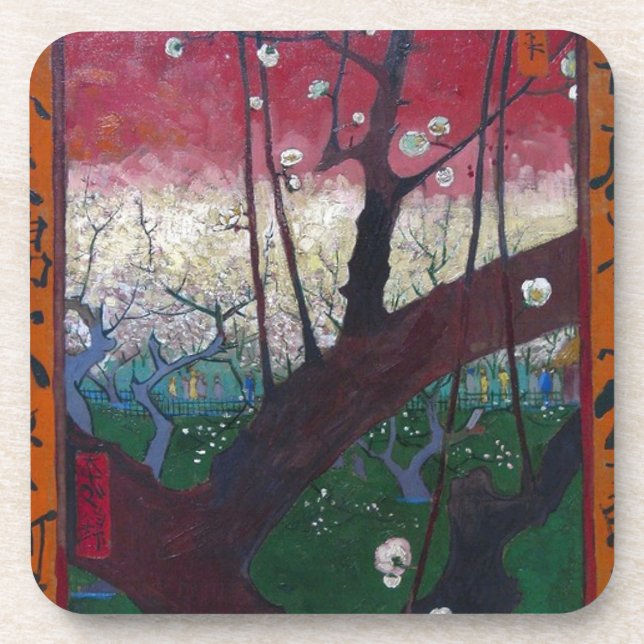 Blühender Pflaumen-Baum Van Gogh Untersetzer (Vorderseite)