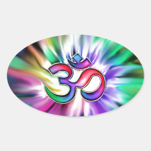 Blühender Regenbogen Lotus OM Ovaler Aufkleber