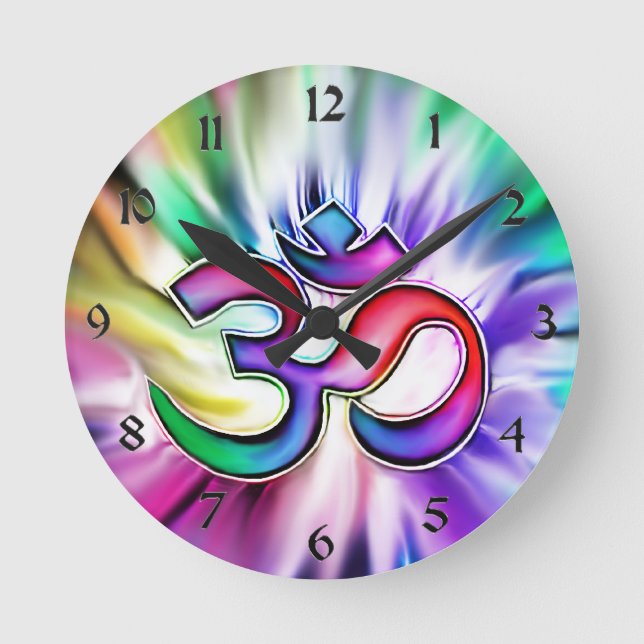 Blühender Regenbogen Lotus OM Runde Wanduhr (Vorderseite)