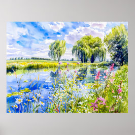 Blühender Riverbank Havelland Watercolor Style Poster