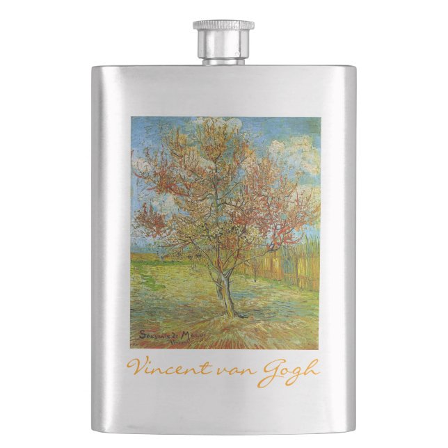 Blühender rosa Pfirsichbaum, Vincent van Gogh Flachmann (Vorderseite)