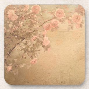 Blühender Rosenzweig Rosa Gold Vintage Getränkeuntersetzer