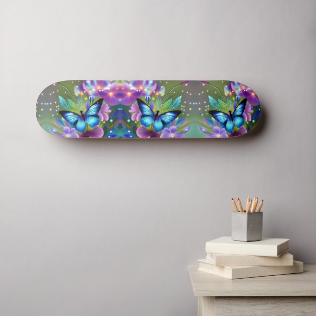 Blühender Schmetterling in Fairy Garden Skateboard (Wandkunst (Horz))