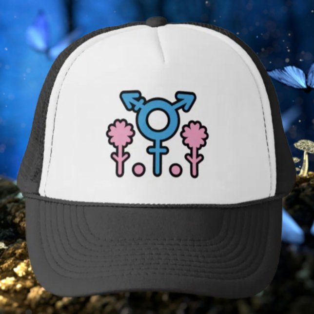 Blühender Trans Pride Symbol Trucker Hat Truckerkappe (Von Creator hochgeladen)