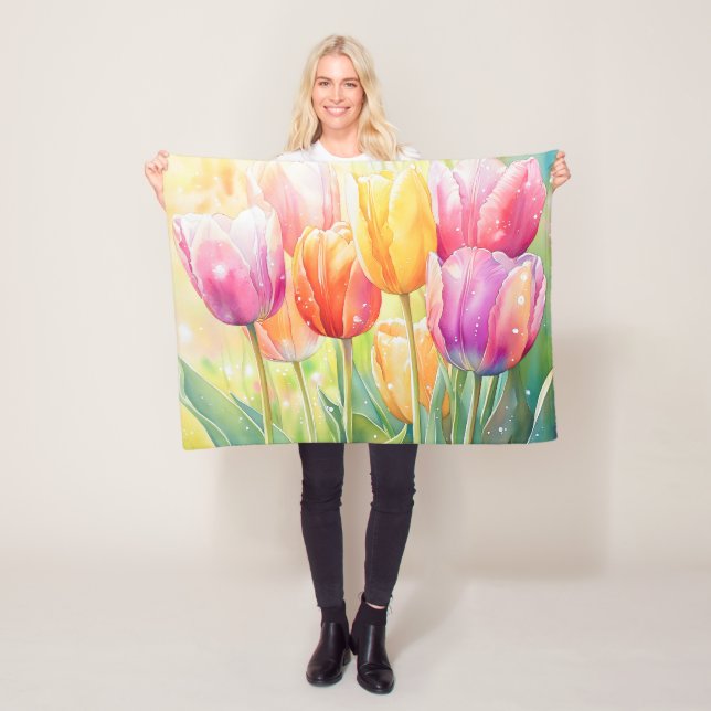 Blühender Wasserfarbener Frühlingsgarten Fleecedecke (Beispiel)