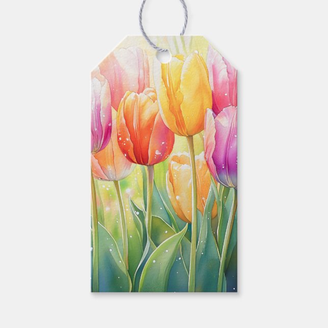 Blühender Wasserfarbener Frühlingsgarten Geschenkanhänger (Vorderseite)