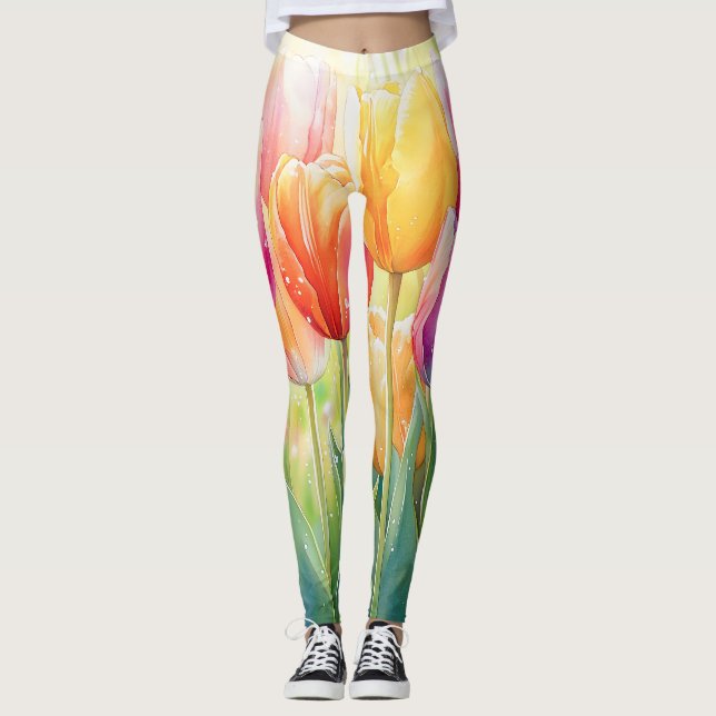 Blühender Wasserfarbener Frühlingsgarten Leggings (Vorderseite)