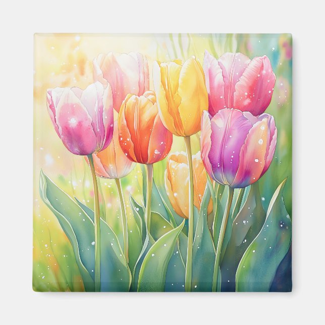Blühender Wasserfarbener Frühlingsgarten Magnet (Vorne)