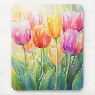 Blühender Wasserfarbener Frühlingsgarten Mousepad
