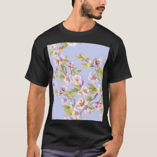 Blühendes Apfel-Kirsch-Wasserfarbmuster T-Shirt