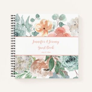 Blühendes Apricot Watercolor Floral Gästebuch Notizbuch