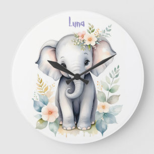 Blühendes Baby-Elefant Große Wanduhr