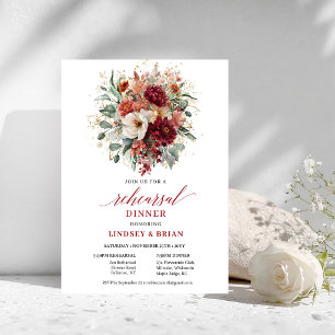 Blühendes Boho-Burgunder-Blumen-Probedinner Einladung