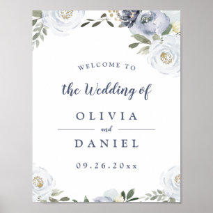 Blühendes botanisches Dusty Blue Blues Hochzeitsze Poster