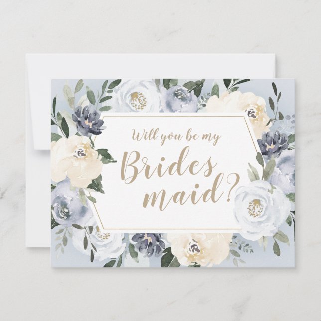 Blühendes botanisches Grau Werden Sie meine Brautj Einladung (Vorderseite)