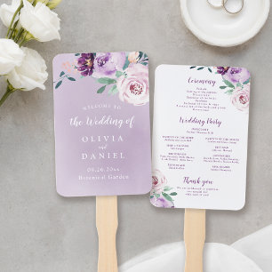 Blühendes botanisches Hochzeitsprogramm für lila B Fächer