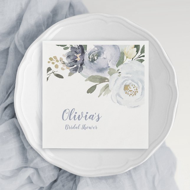 Blühendes botanisches staubblaues blühendes Brautp Serviette (Blooming botanical dusty blue floral bridal shower napkins)