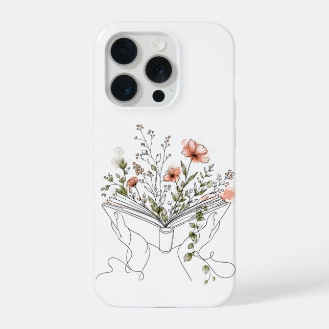Blühendes Buch Botanische Linienkunst iPhone Hülle (Rückseite)