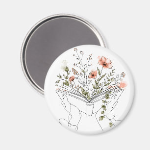 Blühendes Buch Botanische Linienkunst Magnet