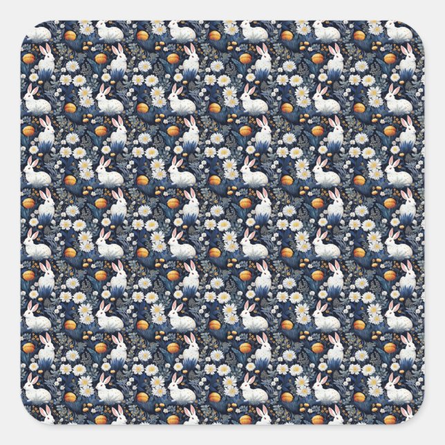 Blühendes Bunnies Ostermuster Quadratischer Aufkleber (Vorderseite)