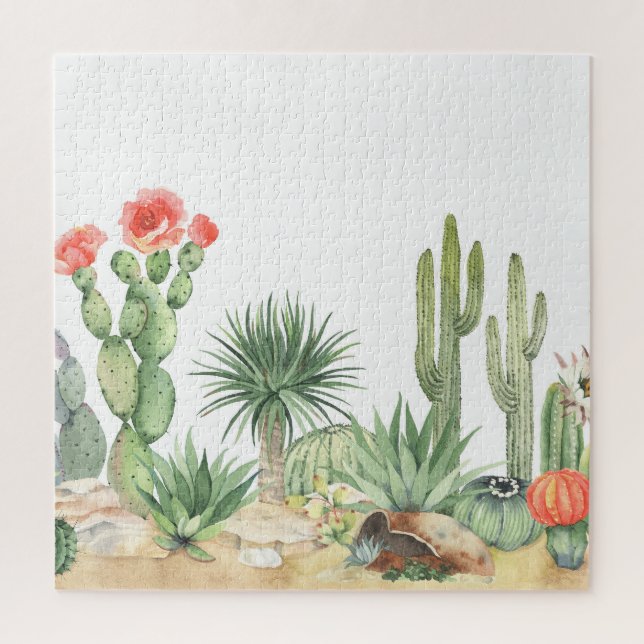 Blühendes Cacti-Grenzmuster Puzzle (Vertikal)