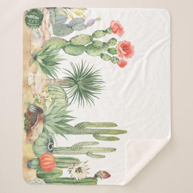 Blühendes Cacti-Grenzmuster Sherpadecke (Vorderseite)