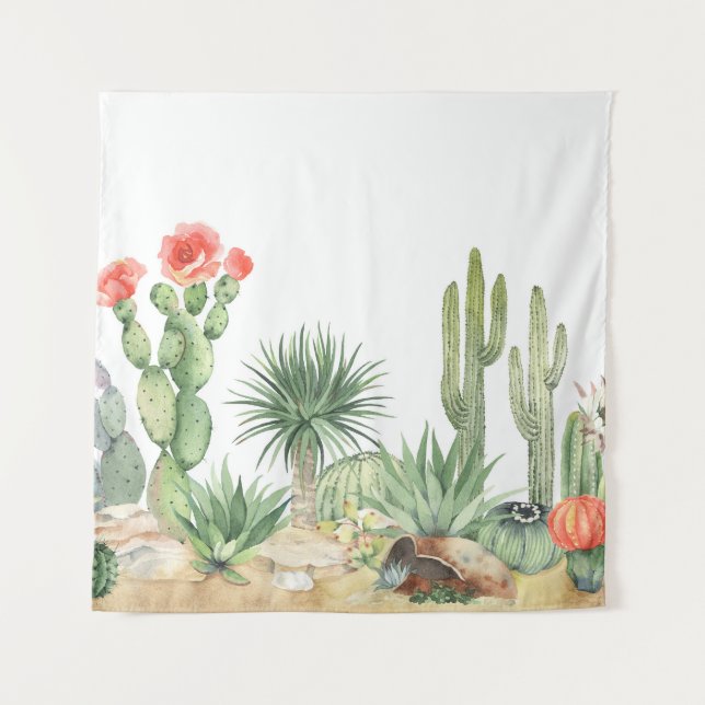 Blühendes Cacti-Grenzmuster Wandteppich (Vorderseite)