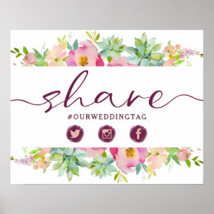 Blühendes Chic Florales Teilen Soziale Hochzeitsze Poster