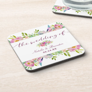 Blühendes Chic Mint & Blush Florales Hochzeitsmono Getränkeuntersetzer