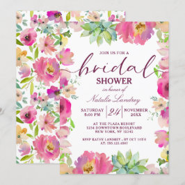 Blühendes Chic Pink Blues Hochzeitsfest Brautparty Einladung