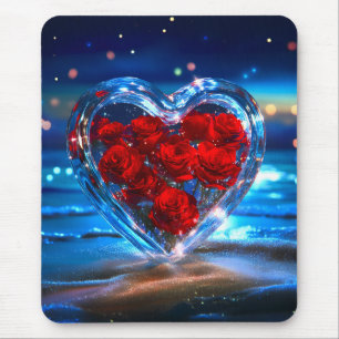 Blühendes florales Herz Kristall Mousepad