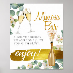 Blühendes Greenery Braut-Brunch Mimosa-Bar-Schild Poster