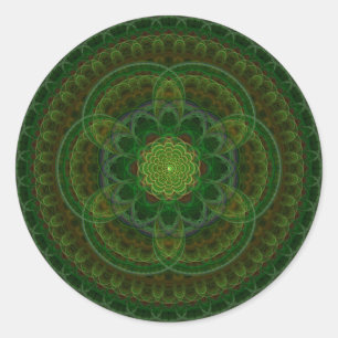 Blühendes grünes Kaleidoskop Runder Aufkleber