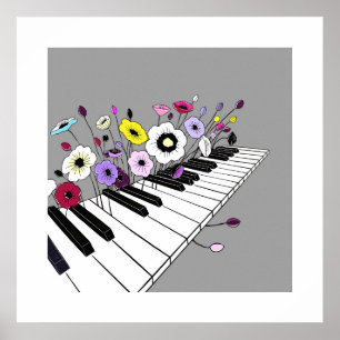Blühendes Klavier – Minimale Blumige Musik Poster