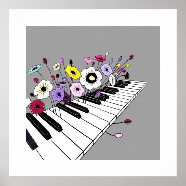 Blühendes Klavier – Minimale Blumige Musik Poster (Vorne)
