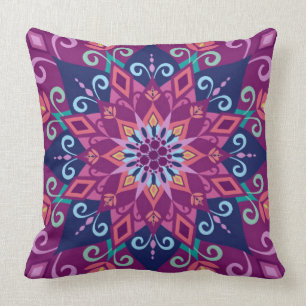 Blühendes Mandala-Lila-Großes Skala-Wurf Kissen