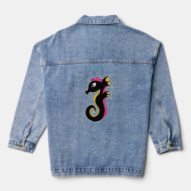blühendes Neon-Seepferd Jeansjacke (Rückseite)