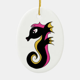 blühendes Neon-Seepferd Keramik Ornament
