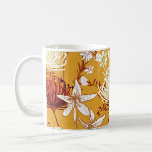 Blühendes Retro: Unvollendete Florale Linienkunst Kaffeetasse