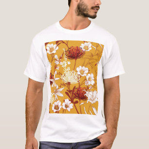 Blühendes Retro: Unvollendete Florale Linienkunst T-Shirt
