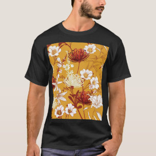 Blühendes Retro: Unvollendete Florale Linienkunst T-Shirt