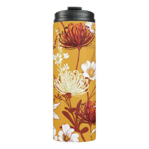 Blühendes Retro: Unvollendete Florale Linienkunst Thermosbecher