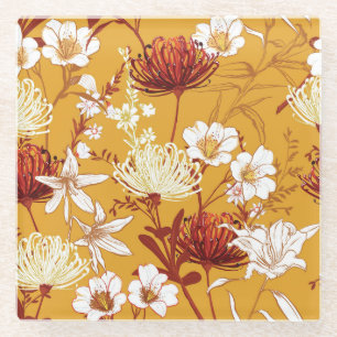 Blühendes Retro: unvollendete Kunst der Blumenschl Glasuntersetzer