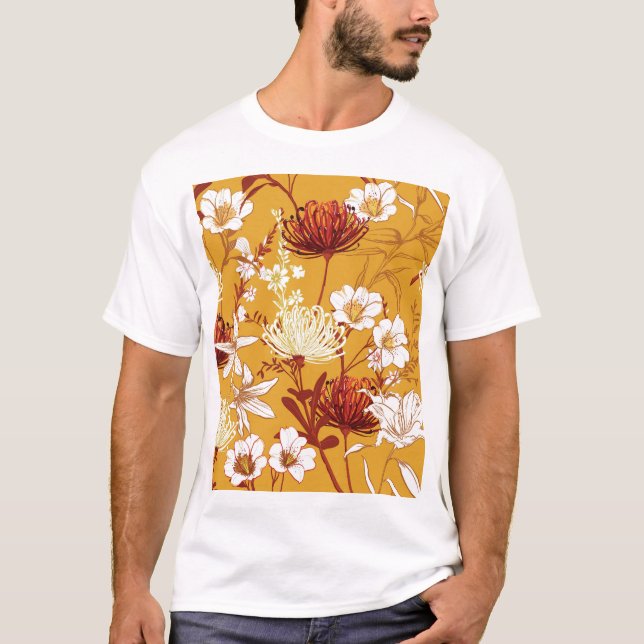 Blühendes Retro: unvollendete Kunst der Blumenschl T-Shirt (Vorderseite)