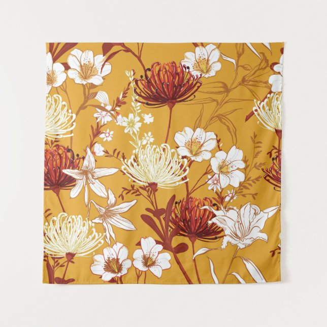 Blühendes Retro: unvollendete Kunst der Blumenschl Wandteppich (Vorderseite)