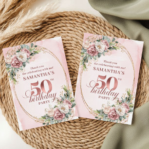 Blühendes Roségold Rouge Floral 50. Geburtstag Dankeskarte