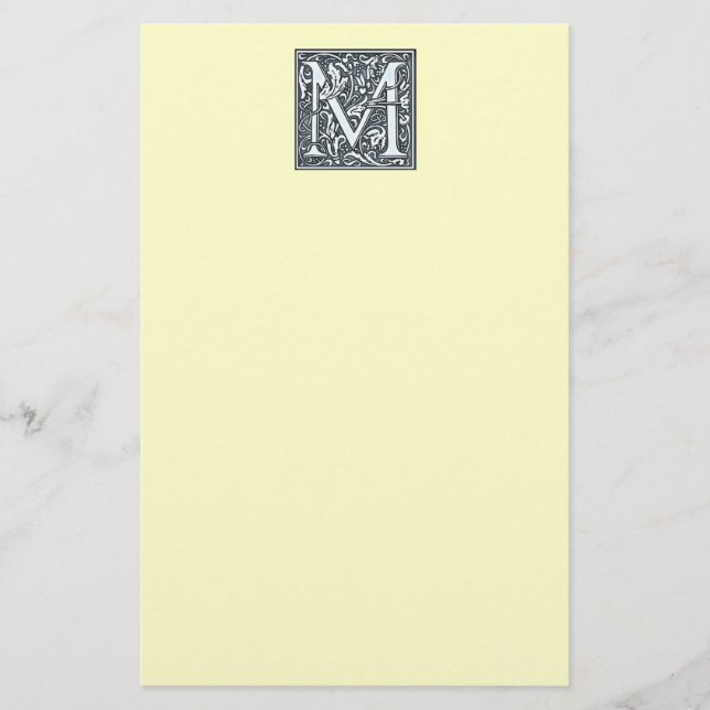 blühendes Silbermonogramm - M Briefpapier (Vorderseite)